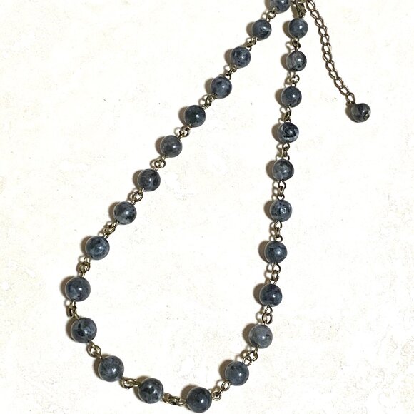 Natural Dark Larvikite Bronze Link Adjustable Choker Necklace - Picture 5 of 11